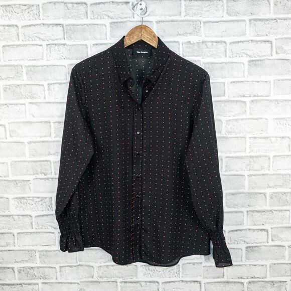 The KOOPLES Black Polka Dot Print Blouse tighten cuffs size Medium - Picture 6 of 12